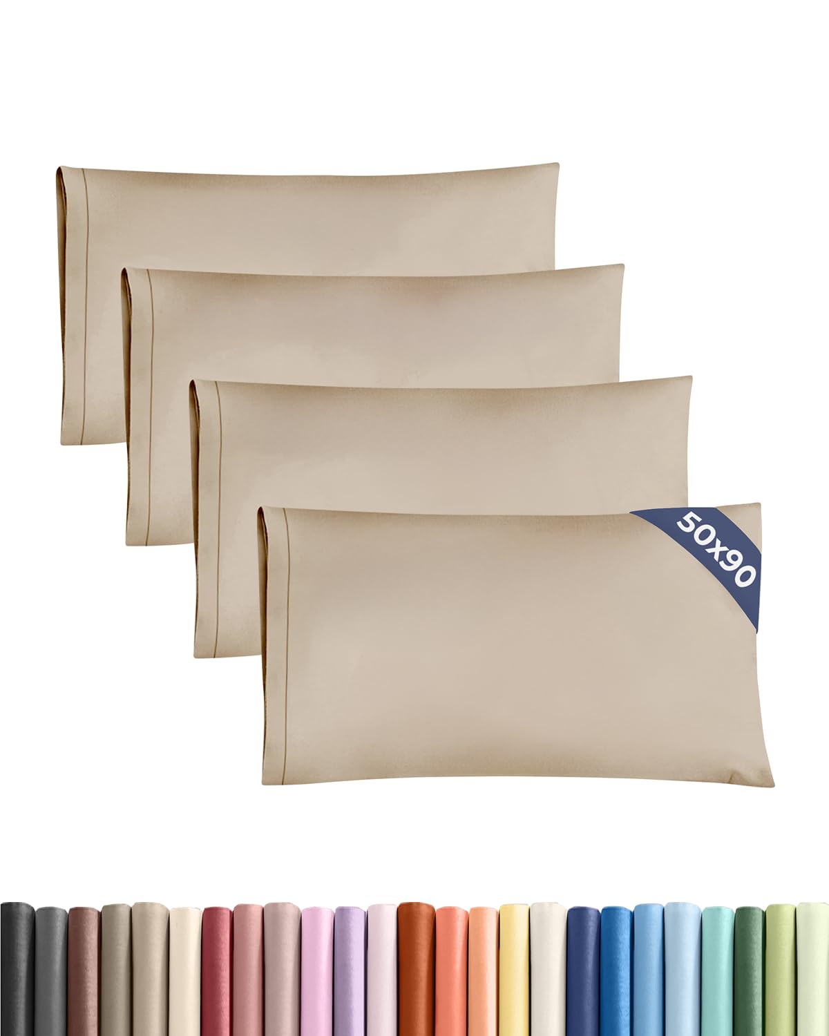 CGK 4 Pack King Size Cream Pillow Cases 50x90 cm with Envelope Closure - Brushed Microfiber - Soft, Wrinkle & Fade Resistant - Breathable, Hypoallergenic & OEKO-TEX Standard 100 Certified