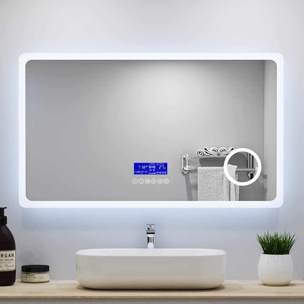 Buy 1200x700mm Bathroom Large Bluetooth Mirrors with LED Lights Clock Display Anti Fog 3x