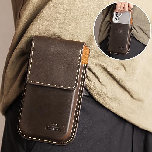 Topstache Leather Phone Holster with Belt Clip, Flip Cell Phone Pouch for iPhone 14/13 Pro Max, S23 Plus Belt Clip Phone Case, Universal Smartphone Sheath, XL, Dark Brown  
Topstache Leather Phone Holster with Belt Clip, Flip Cell Phone Pouch for iPh
