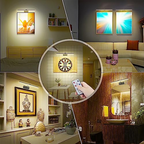 Image of Picture Light,Battery Art Lights for Wall,Wireless Remote Painting Light with Timer and Dimmable,13 inchMetal Display Lighting for Artwork,Portrait,Gallery-Black