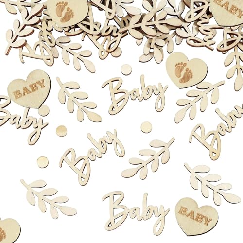 70 Pcs Baby Shower Confetti,Wooden Boho Rustic Neutral Baby Showe Table Decorations,for Boys Girls Unisex Gender Reveal Decoration Baby-Shower Decor Showerparty Birthday Party Wedding,Gold
