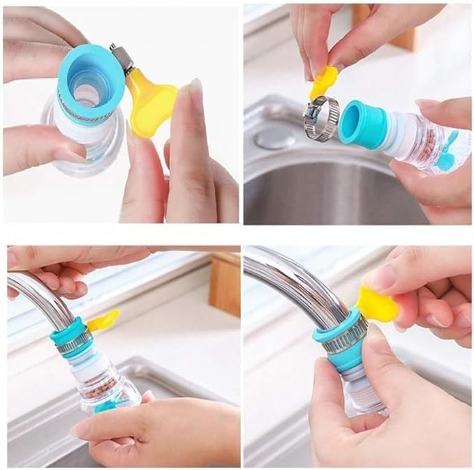 Image of Adjustable Kitchen Faucet Mount Water Saver Nozzle | Flexible Anti-Splash Tap Extender with Shower Spray Regulator | Rotatable Plastic Tap Attachment (Multi color)