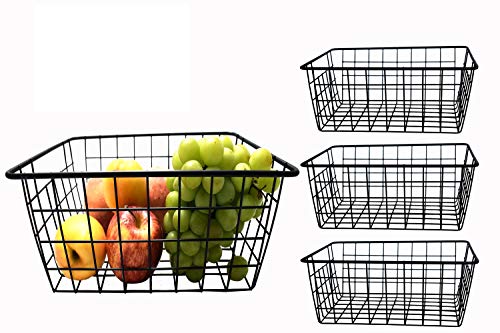 nobrand 4Pack Wire Storage Baskets, Solid Metal Wire Basket for Organizing Kitchen Bathroom Pantry, Desk Open Storage Containers, Mesh Organizing Basket for Desk Shelves Cabinet