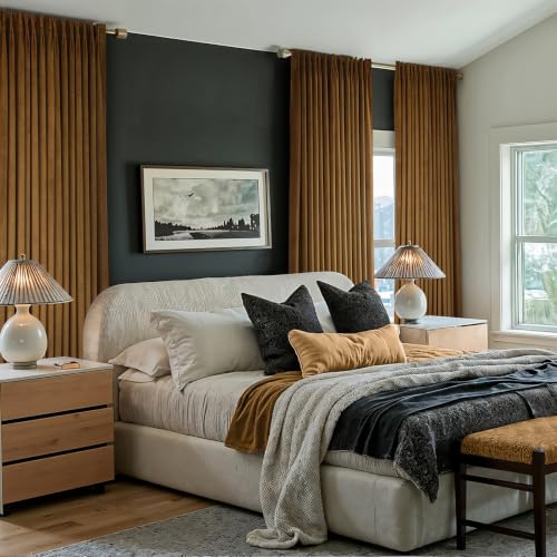 Image of MIULEE Velvet Pinch Pleated Blackout Gold Brown Curtains 40x84 Inches