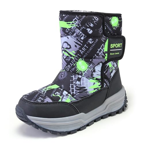 Eliogn Kids Snow Boots Faux Fur Lining Boys Girls Mid Calf Boots Waterproof Cold Weather Shoes for Winter Outdoor