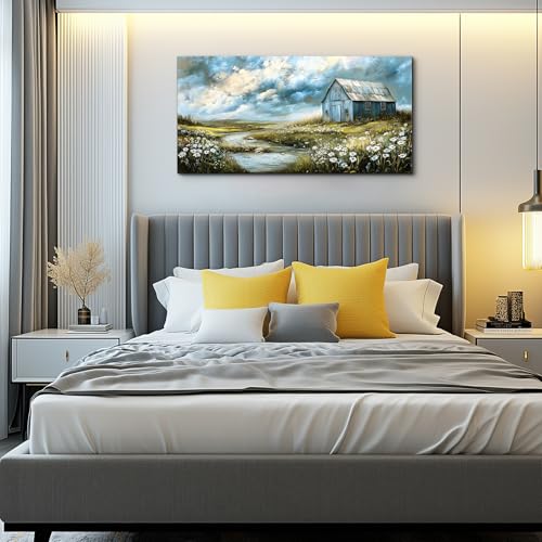 PHAOHUAXM Wall Art For Living Room Gray Canvas Wall Decor For Bedroom Field Scenery Flower Watercolour Painting Restaurant Office Decorations Wall Pictures Printing Artwork Home Decor 20x40 In