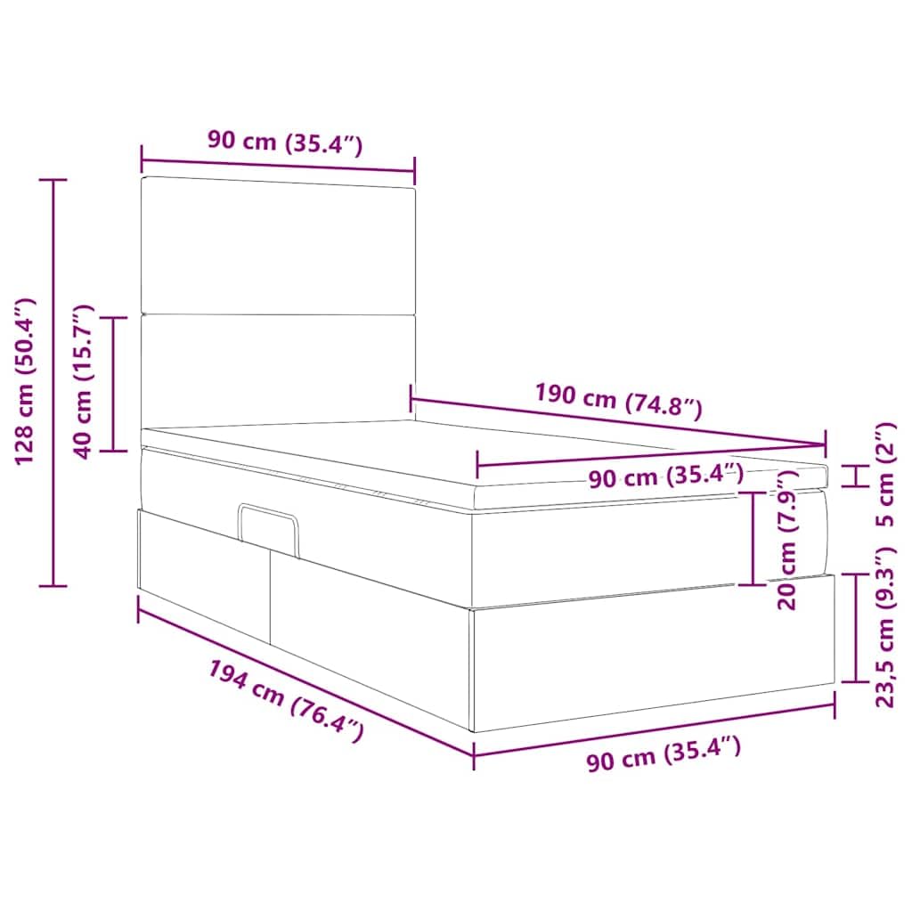 Cama de almacenamiento LED con colchón color crema, 90 x 190 cm, tela de madera, cama de almacenamiento con cabecero ajustable y tira LED para dormitorio, comodidad, estructura de madera