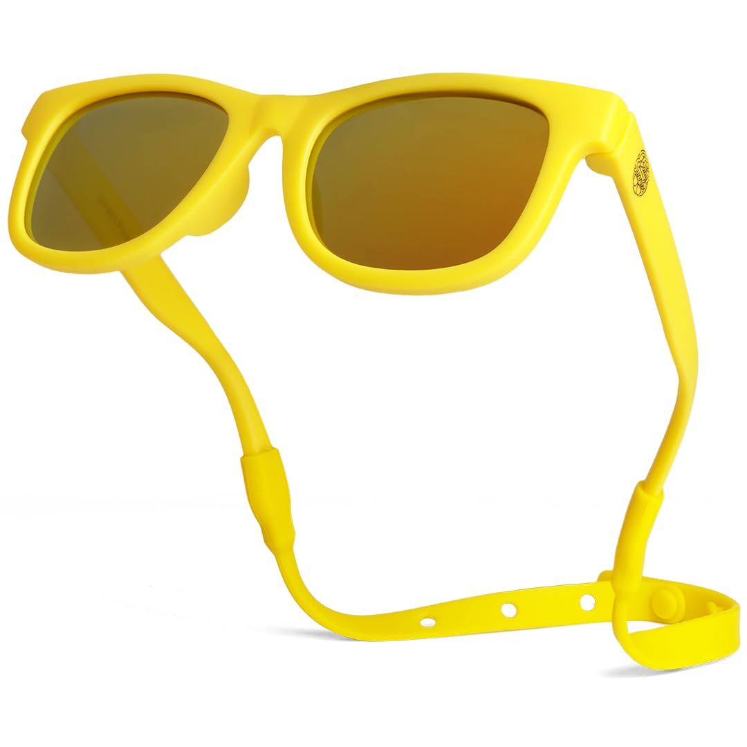 baby sunnies polarized baby sunglasses with strap - unbreakable flexible infant sunglasses for toddlers & newborns 0-24 months - yellow - baby beach essentials - infant travel essentials
