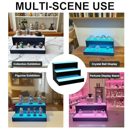 Image of MESAlLUP 60 Inch 3 Tier Lighted Liquor Bottle Display Shelf, LED Bar Shelves with Remote Control, Mulit Color Lighting for Home Mini Bars Decor, Restaurants & Party Use, Acrylic Stand