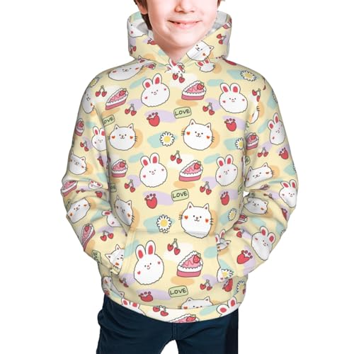 Rabbit and Cat Kid Hoodies Boys Sweatshirts Girls Pullover with Pocket3