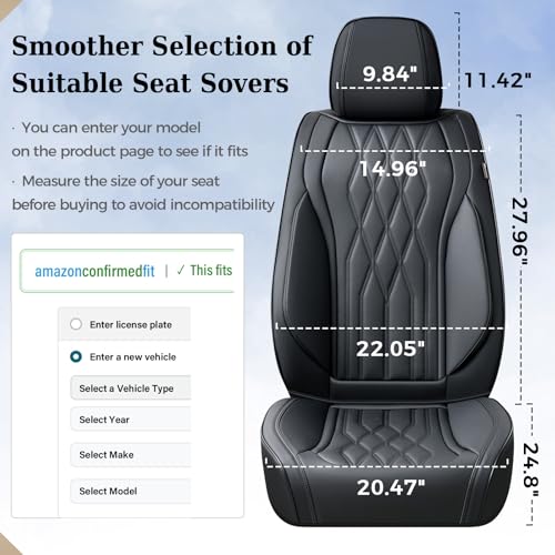 Image of Coverado Front Seat Covers, Car Seat Protector, Waterproof Nappa Leather Cushion, Fit for Most Sedans SUV Pick-up Truck-Black