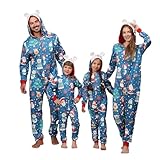 VNVNE Matching Christmas Onesie Pajamas for Women/Men/Couples/Family, Xmas Holiday Long Sleeve One-Piece Adults Pjs Sleepwear(Men,L,Blue Snowman)