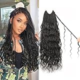 Goddess Box Braids Crochet Hair 18 inch Pure Protein Fiber Close to Human Hair 8 packs Boho Crochet Braids for Black Women Pre looped Bohemian Box Braid with Curly Ends Hair Extensions(18 inch, 1B)