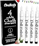 Extra Fine Tip White Chalk Markers (4 Pack 1mm Point) Chalk Pens - White Dry Erase Marker Pen for Blackboard, Chalkboards, Windows, Glass, Bistro, Signs