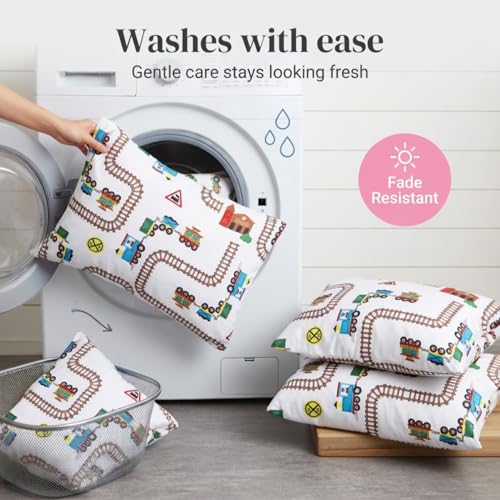 Image of 2-Pack Toddler Travel Pillowcases -100% Soft Microfiber, Breathable and Hypoallergenic - 14 inch by 20 inch Kids Pillowcases fits Pillows 14x19, 13x18 or 12x16, Choo Choo Train
