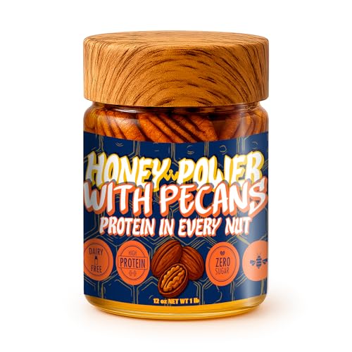 Honey Power con Pecanas – Miel Crua con Pecanas Enteras, 12 oz miniatura 1