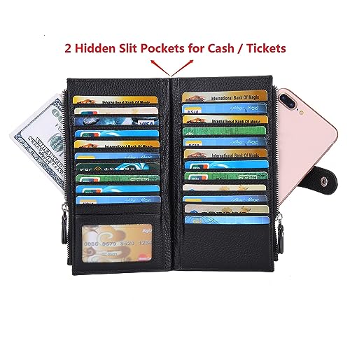 YALUXE Leather Wallets for Women Double Zipper Pockets Phone Holder 22 Card Slots Organizer Billfold with ID Window4