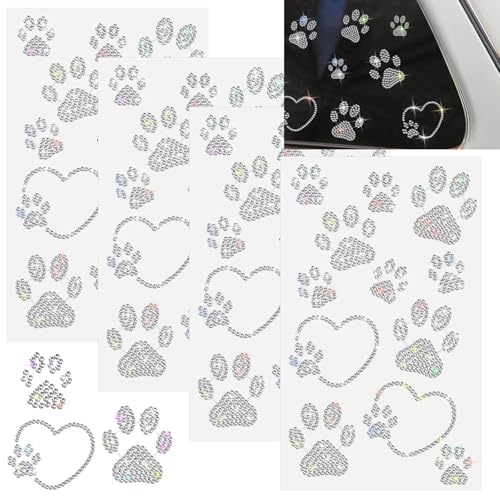 Image of Epakh 84 Glitter Bling Rhinestone Sticker, Paw Print, Silver | Self Adhesive Gem Stickers for Phone Laptop Car Face Makeup, Sparkly Crystal Rhinestone Decals for Gifts Craft Projects