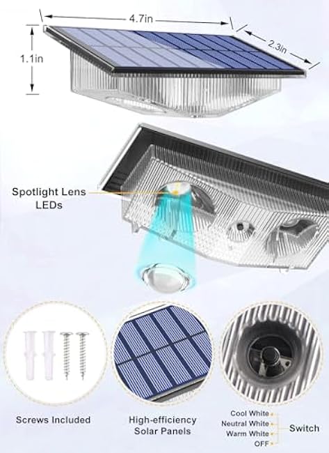 Solar Fence Lights 3000K/4000K/6000K 3 Color Modes 12 Pack
