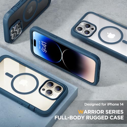 Image of Miracase Glass Series Designed for iPhone 14 Pro Max Case 6.7 Inch, Upgrade Full-Body Magnetic Case with Built-in 9H Tempered Glass Screen Protector, with Camera Lens Protector, Storm Blue