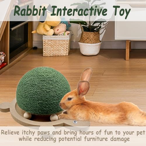 Rabbit Scratching Ball 9 Pcs Bunny Natural Sisal Scratching Pad Sets with RollerTrack Toys Turtle Shape Scratch Post for Indoor Rabbits Cats Small Animals Interactive Training - Image 4
