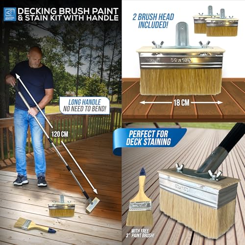 Decking Stain Brush Kit with Metal Handle for Decking Paint Stain Application with Extra Decking Brush Head and 3" Paint Brush 9 Decking Stain Brush Kit with Metal Handle for Decking Paint Stain Application with Extra Decking Brush Head and 3" Paint Brush - Image 9