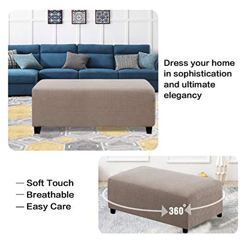 Image of H.VERSAILTEX Ottoman and Sofa Seat Cushion Combined Cover Slipcover Rectangle Sofa Slipcover Fit Length 56'-75' Suitable for L Shaped Seat Cushion Cover or Chaise Part Cover Stretch Thick Soft - Taupe