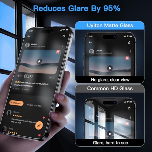 Image of Uyiton for iPhone 15 Pro Max Matte Privacy Screen Protector - Anti-Fingerprint [Easy to Install] Anti-Spy Shatterproof Full Coverage 9H Tempered Glass Screen Cover, 2 Pack