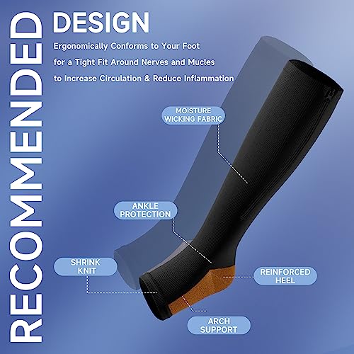 Image of bropite Zipper Compression Socks Women & Men - 2Pairs Calf Knee High 15-20mmHg Open Toe Compression Stocking suit for Walking