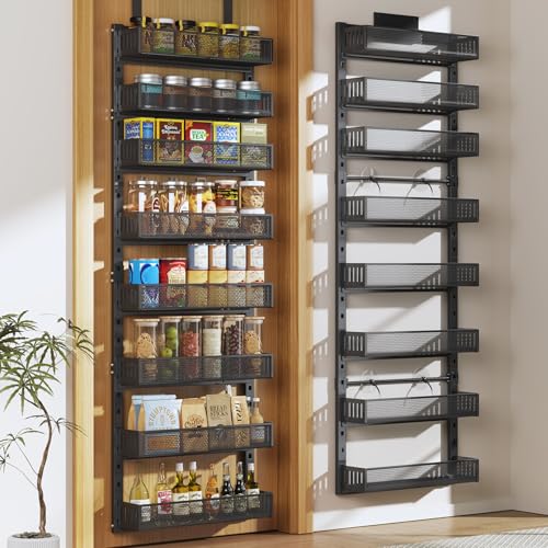 Image of Pantry Door Organizers and Storage, 8-Tier Large Metal Heavy-Duty Frame Over the Door Spice Rack, 2 in 1 Wall-Mounted or Hanging shelf for Kitchen, Bathroom, Laundry Room, Bedroom, Closet &Nursery