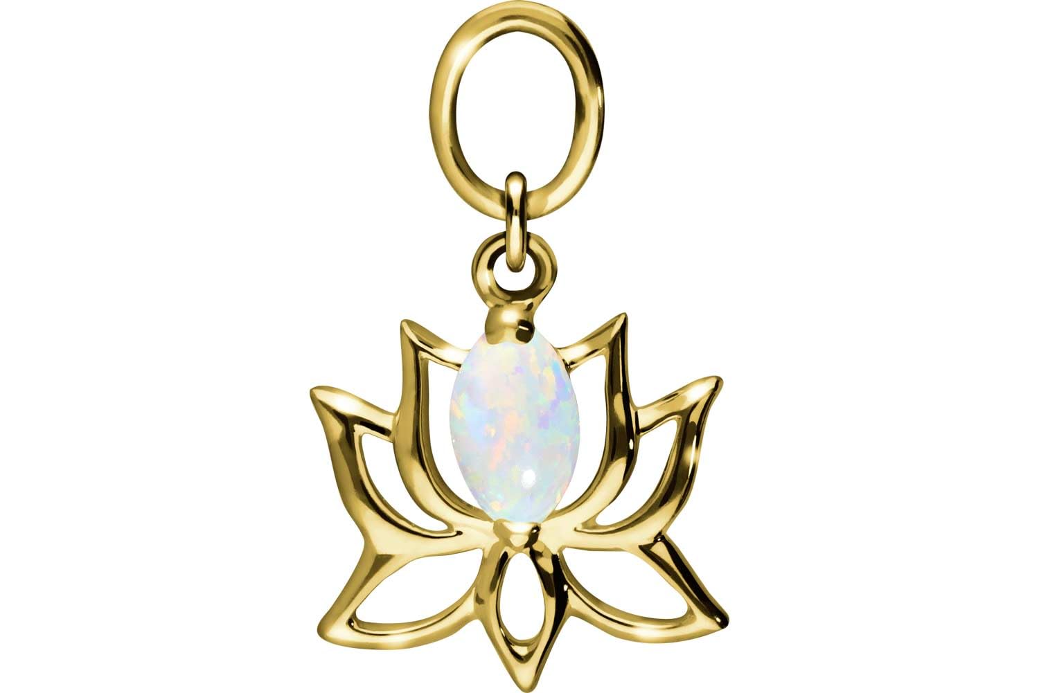 PIERCINGLINE 18 Karat Gold (750 er) Anhänger für Clicker Bauchnabelpiercing Creolen LOTUSBLÜTE + SYNTH. OPAL Piercing Gelbgold