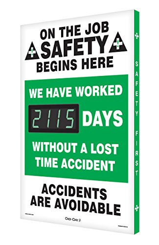 Accuform SCK115 Aluminum Digi-Day Electronic Scoreboard, "ON THE JOB SAFETY BEGINS HERE - WE HAVE WORKED #### DAYS WITHOUT A LOST TIME ACCIDENT - ACCIDENTS ARE AVOIDABLE" #1