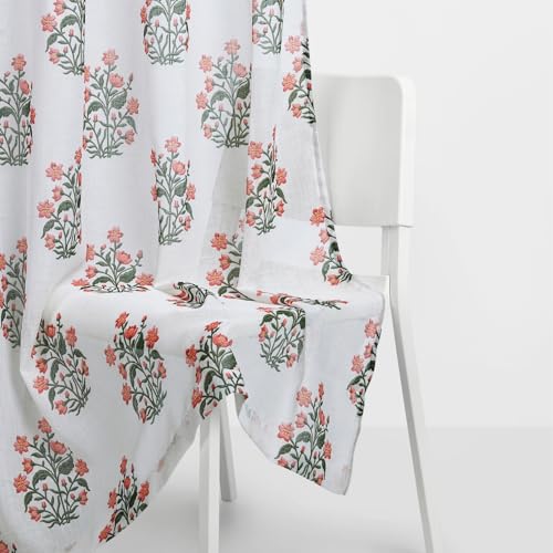 Image of haus & kinder Sheer Door Curtain 7 Feet Long Pack of 1 Door Curtain, 7 Feet Curtain for Door, Light-Filtering & Breathable (Floral Spring, Multicolor 114x213cm)
