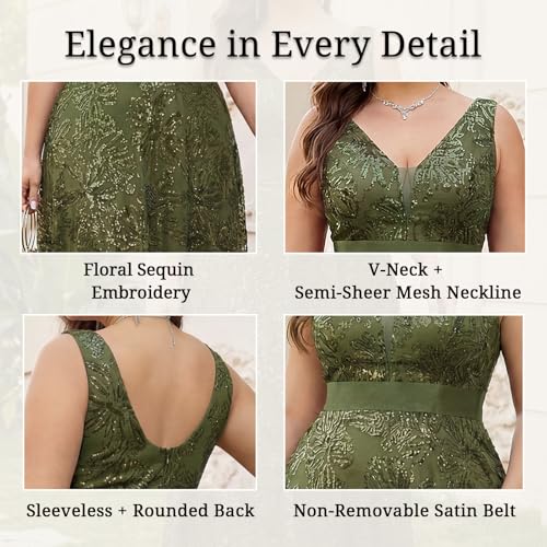Image of Plus Size Formal Dresses for Women with Embroidery Sequin and V-Neck, A-Line Maxi Dress for Wedding and Cocktail