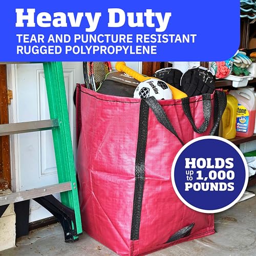 Image of DURASACK Heavy Duty Home and Yard Bags, Red | 48-Gallon Reusable Self-Standing Lawn and Leaf Bags Garbage Can with Reinforced Handles