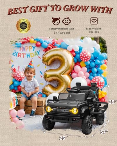 Image of First Ride On 12V Ride on Toys for Kids, Licensed Ford Bronco Raptor Children Electric Vehicles, Toddler Battery Powered Car with Double Doors, 3 Point Safety Belt, Led Lights (12V, Black)