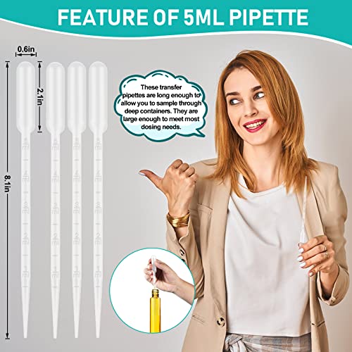 moveland 120PCS 5ML Plastic Transfer Pipettes, Disposable Graduated Pipettes, Clear Dropper for Essential Oils, Water Testing, Lab, DIY Art