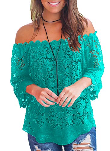 Image of MIHOLL Women's Lace Off Shoulder Tops Casual Loose Blouse Shirts