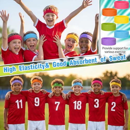 Image of Libima Kids Sweatbands Bulk Boys Headband for Sports Kids Cotton Terry Youth Sweatbands Elastic Sports Headbands Wicking Athletic Bands for Team Activity