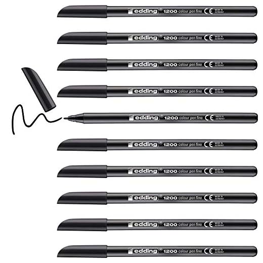 Edding 1200 rotulador de color de trazo fino - negro - 10 rotuladores - punta redonda de 1 mm - marcador dibujar y escribir