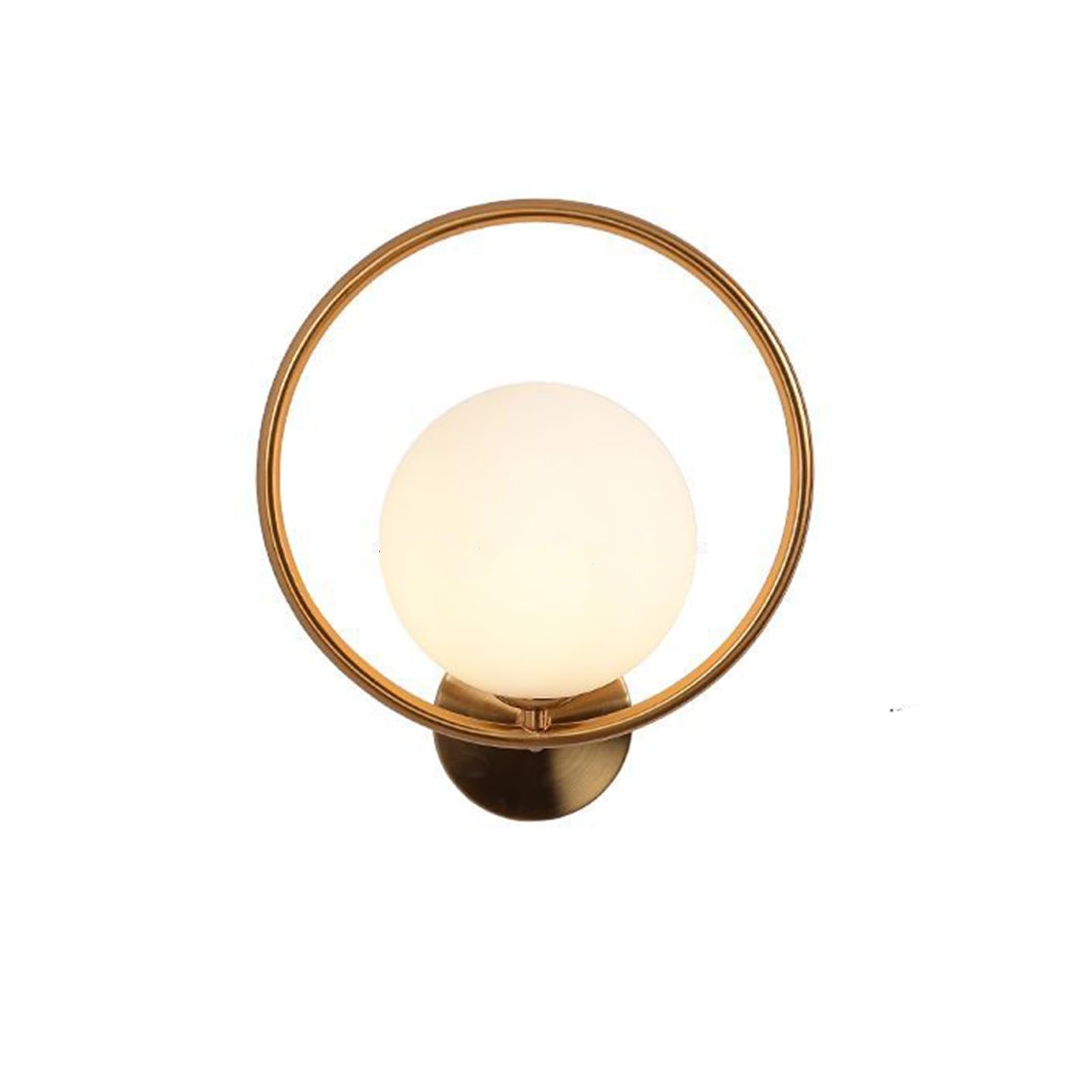 NICRX Aplique de pared con bola de vidrio blanco de 150 mm, globo de vidrio blanco con lámpara de pared con base dorada de latón para mesita de noche