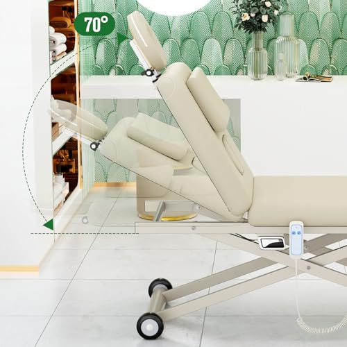 Image of Dolonm Electric Massage Table, Electric Lift Motor and Manual Backrest Adjustable for Treatment /Medical Spa /Facial Bed /Beauty Bed and More - 31.2 Wide x 75 Long - Beige Gray