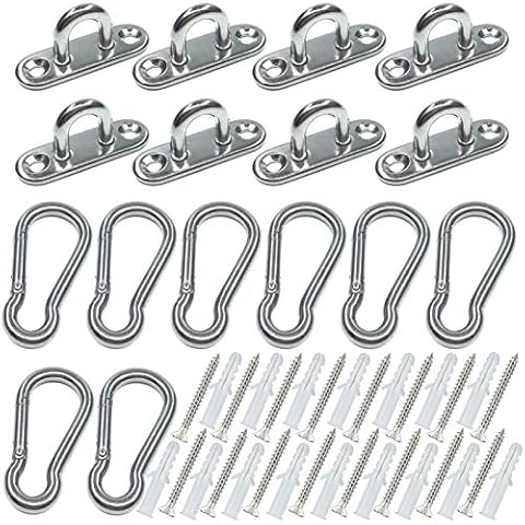 HEVERP 8 Pcs Stainless Steel 1.8 Inches Pad Eye Hooks and 8 Pcs 1.96 Inches Snap Hooks,Shade Sail Hardware,Heavy Hangers for Outdoors Light,String Lights,Plant Bracket Cover