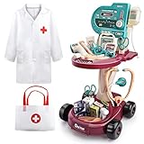 Deejoy Toy Doctor Kit for Kids,Doctor Role Play Costume,Medical Bag,Eye Chart,Thermometer,Stethoscope,Pulse Machine,24 Piece Pretend Medical Station Set for Boys & Girls ,Great Gift for Toddler