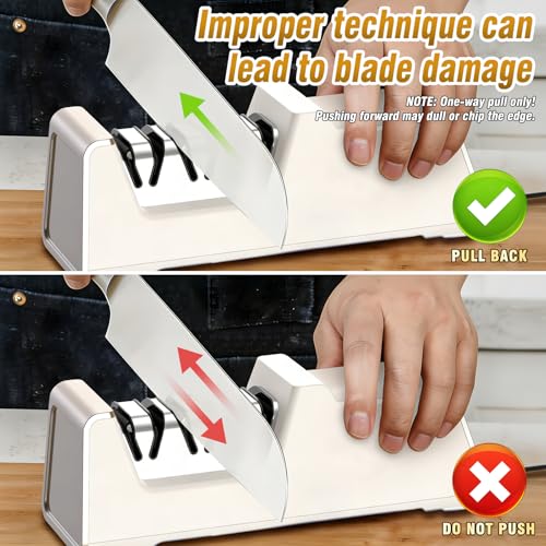 Image of VIDOME Electric Knife Sharpener, Champagne Gold & White | 100% Diamond Abrasives, 3-Stage Precision Angle Guides, For Kitchen Straight Edge Knives, For Ceramic Knives, Professional
