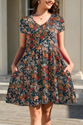 Image of nclook Womens Summer Casual Dress Sweet Cute V Neck Mini Dress with Pocket Short Sleeve