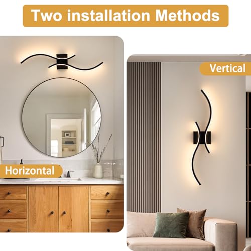 Image of CANEOE Modern LED Wall Sconce Set of Two, 3000K Warm White Led Wall Light Fixture, 31.5inch Black Modern Sconces Wall Lighting for Bedroom, Living Room, Hallway, Staircase, Bathroom