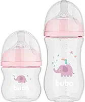 Buba Toys Kit Mamadeiras Easy Flow, Rosa, Plástico Livre de BPA, 120ml e 270ml, Anti-cólica, Fluxo Suave, 2 Unidades, Para Bebês 0-24 Meses