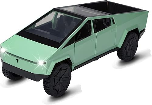 Camiones de juguete para niños, modelo Cybertruck, camioneta verde 124, autos de juguete de metal fundido a presión con sonido y luz para niños de 3