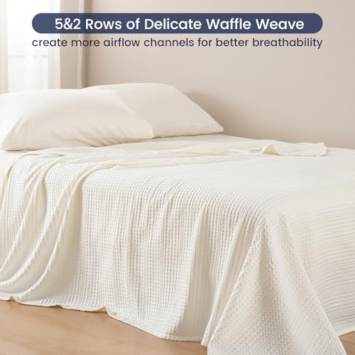 PHF Lightweight Waffle Weave Blanket King Size 104"x 90", Soft Woven Summer Blanket for Hot Sleepers - Aesthetic Home Decor for Couch Bed Sofa, Pet Friendly, Cream by PHF - Used condition - Image 4
